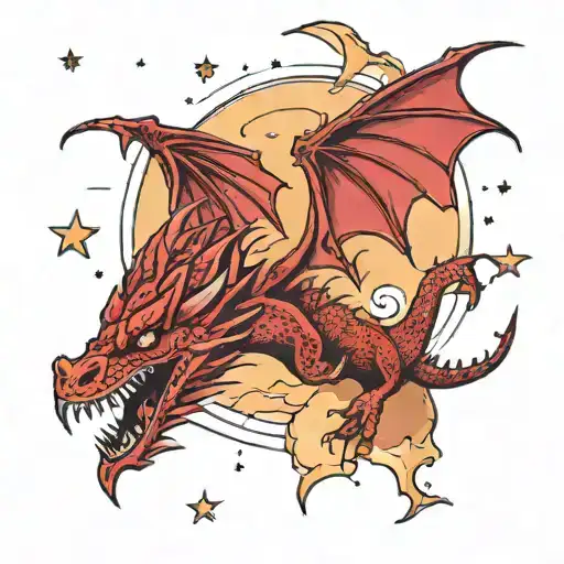  red  dragon in the sky with stars  tattoo design idea