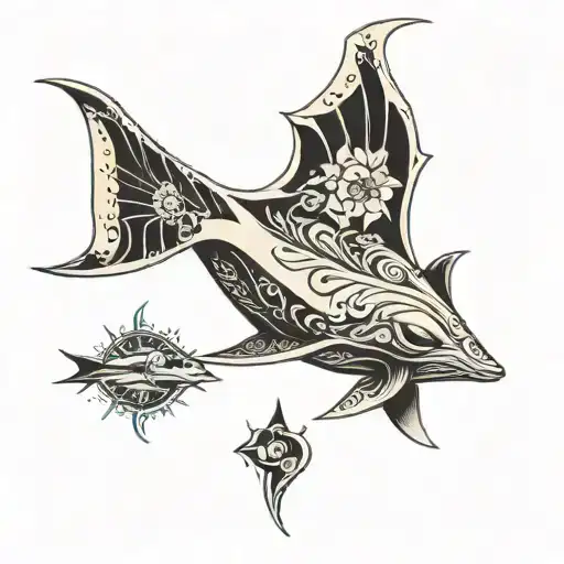 manta ray holding surf board tattoo design idea