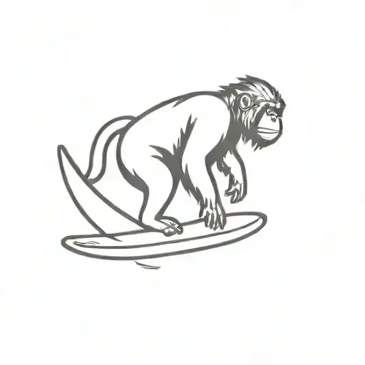 orangutan holding surf board tattoo design idea