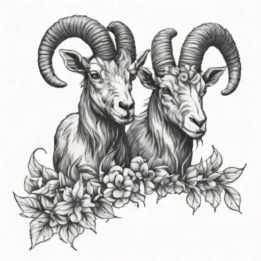 two-headed goat, flowers, horns tattoo design idea