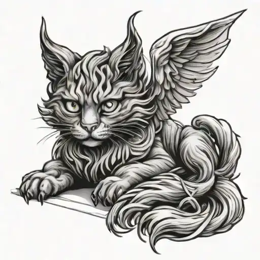 cat, angel, demon, horns, lines, claws tattoo design idea