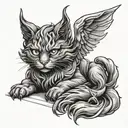 cat, angel, demon, horns, lines, claws tattoo design idea