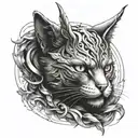 cat, angel, demon, horns, lines, claws tattoo design idea