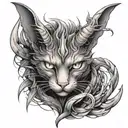 cat, angel, demon, horns, lines, claws tattoo design idea