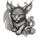 cat, angel, demon, horns, lines, claws tattoo design idea