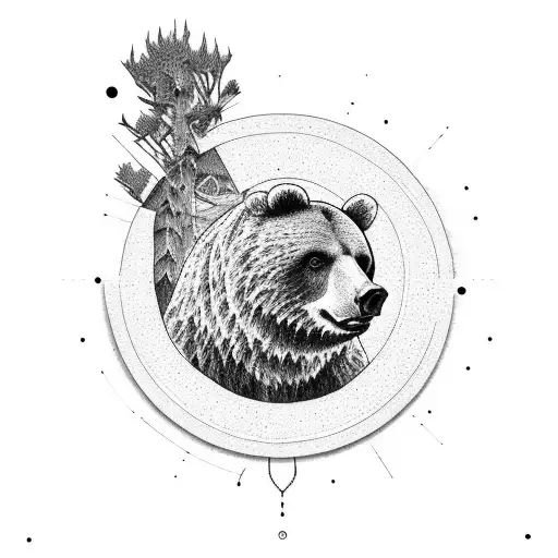 Nature-inspired punk rock collage with a bear as the centerpiece tattoo design idea