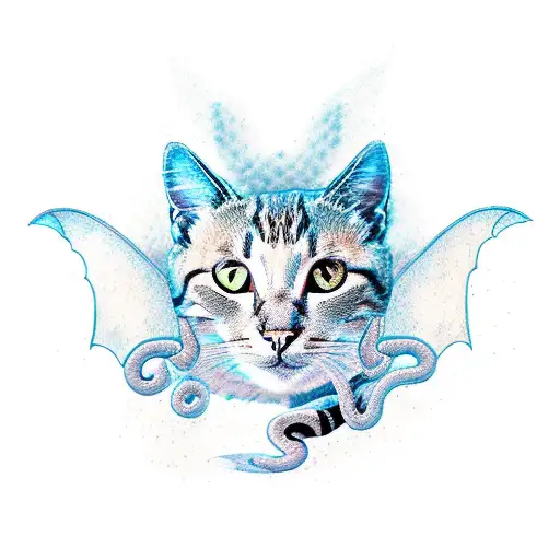 Cat Head eita a snake Body and bat wing  tattoo design idea