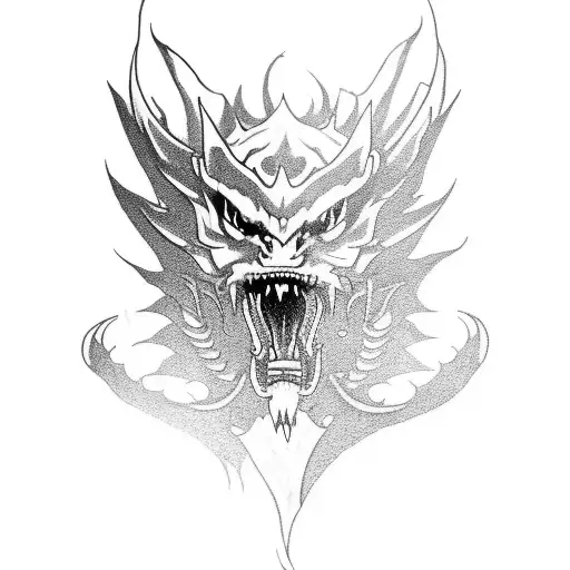 yakuza dragon sleeve with tiny horro movie main villain spread out  tattoo design idea