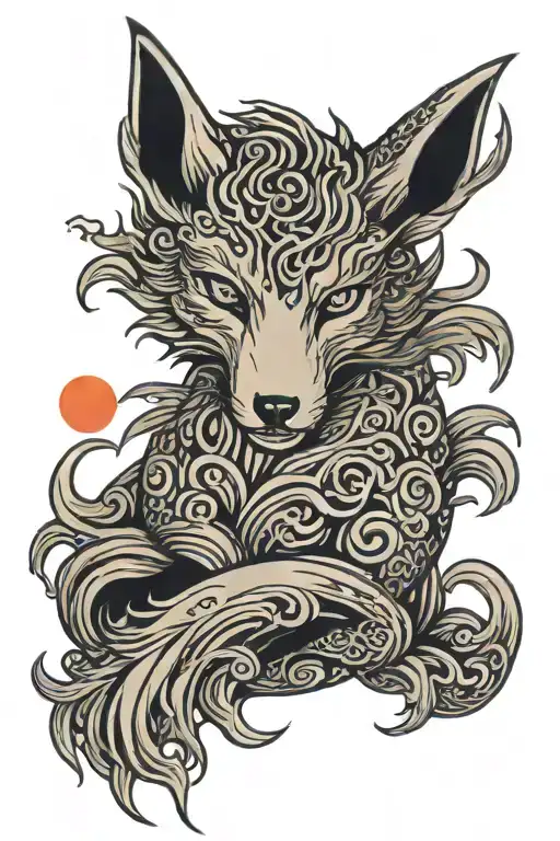 nine-tailed fox eat a sun  tattoo design idea