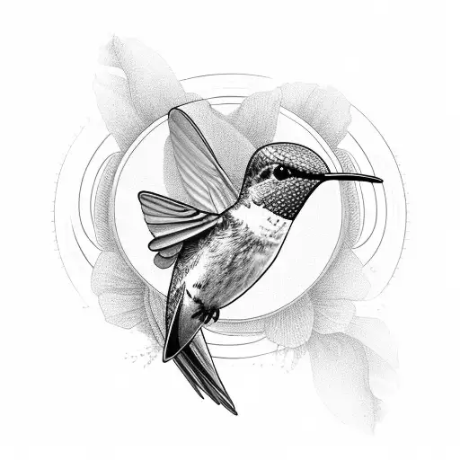 Hummingbird with California Poppy in Circle tattoo design idea