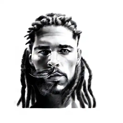 continuous line portrait of a man with dreadlock, single black line on white background  tattoo design idea