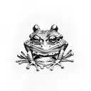a psychedelic frog, black and white, not too big and detailed, good for a beginner tattoer tattoo design idea