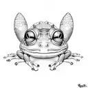 a psychedelic frog, black and white, not too big and detailed, good for a beginner tattoer tattoo design idea