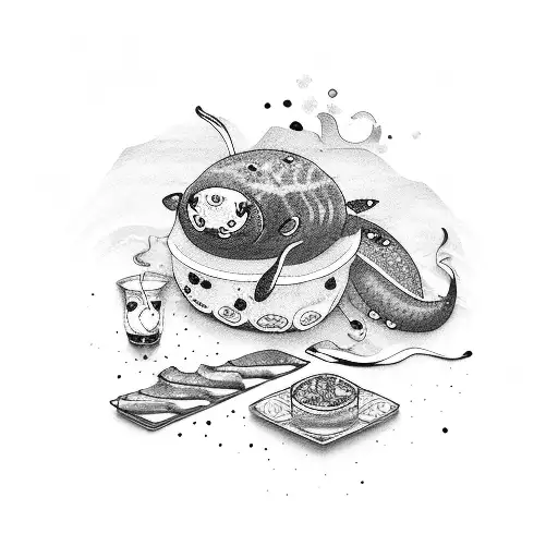 Sushi and Boba Tea love tattoo design idea