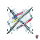 Complex sword handle with sharp edges wrapped in roads tattoo design idea