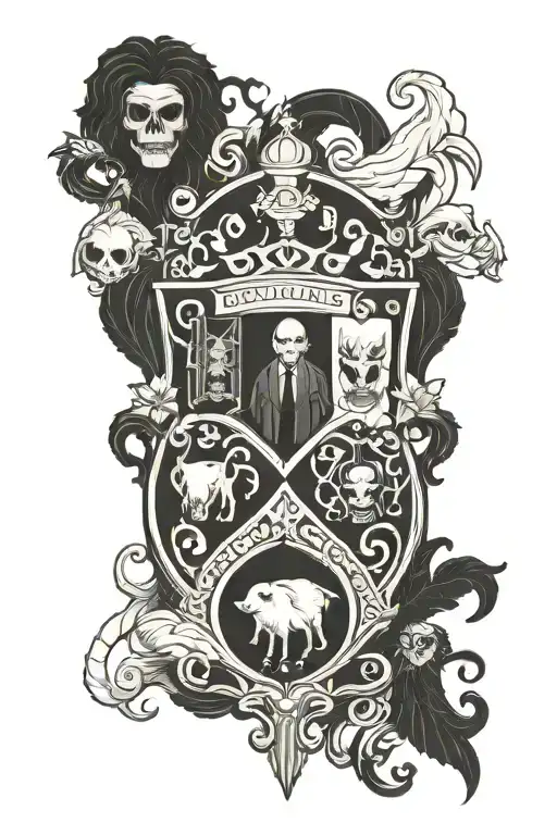 Addams family and monsters family crest tattoo design idea