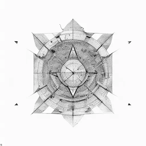an old battleship in furios ocean waves with combining a geometric triangle around the picture tattoo design idea