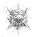Combining shiny star, an old detailed battleship, waves, a triangle which surronds them tattoo design idea