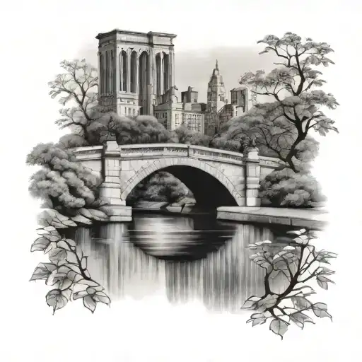 Bow bridge in NYC central park scene tattoo design idea