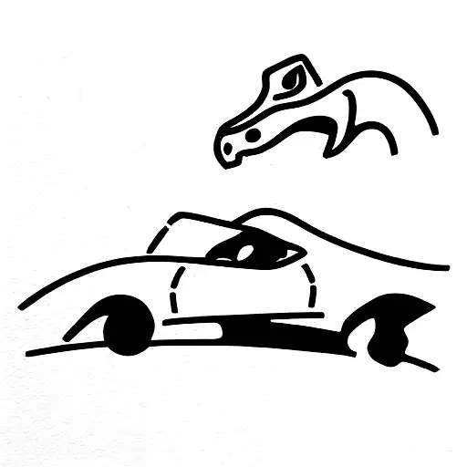 Dinosaur Driving A Muscle Car tattoo design idea