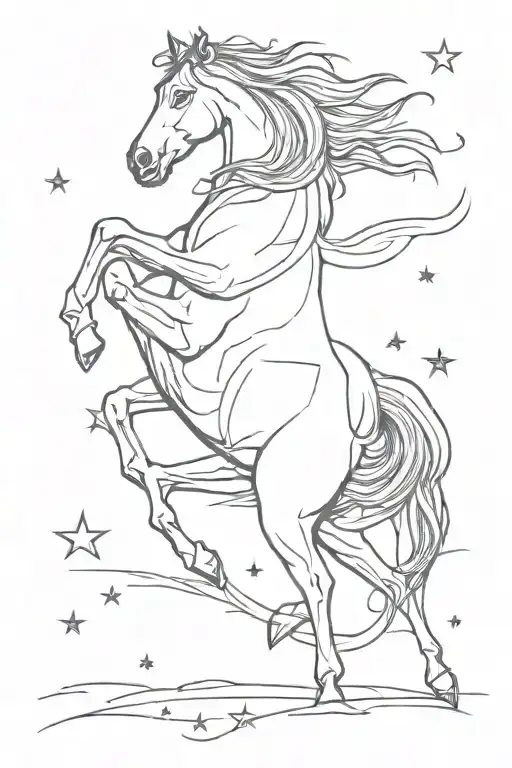 flow, stars, running horse running tattoo design idea