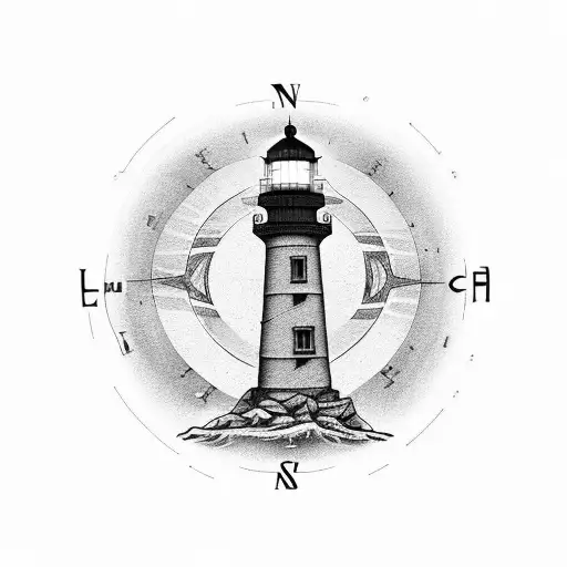 lighthouse wrap in the infinity symbol with the light of the light house pointing to a compass  tattoo design idea
