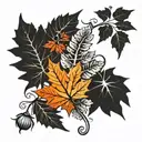 silver fern and maple leaf tattoo design idea