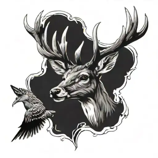 deer head with a duck and goose landing on antlers tattoo design idea