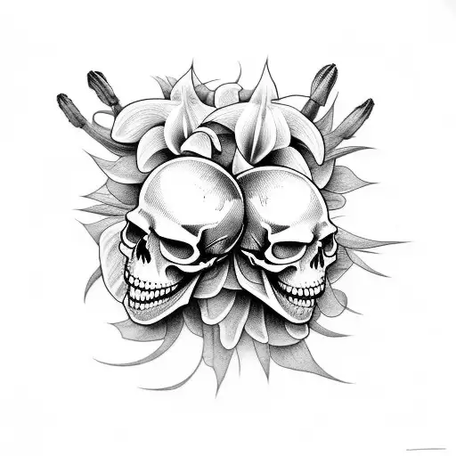 2 skulls laughing and crying with stargazlilies  tattoo design idea