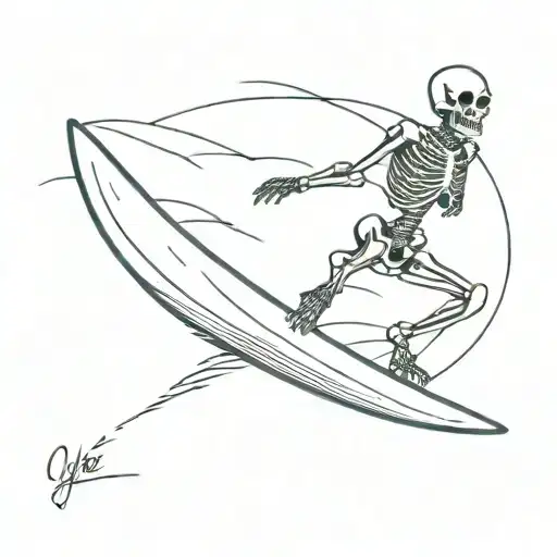 A skeleton surfing the sea tattoo design idea