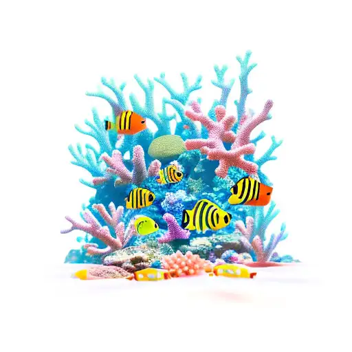 A colorful coral reef scene with a school of fish swimming around tattoo design idea