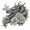 chinese dragon with peonies and clouds floating tattoo design idea