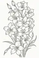 Bouquet of flowers with carnations, Gladiolus flowers, cosmo flowers, and Narcissus flowers tattoo design idea