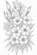 Bouquet of flowers with carnations, Gladiolus flowers, cosmo flowers, and Narcissus flowers tattoo design idea