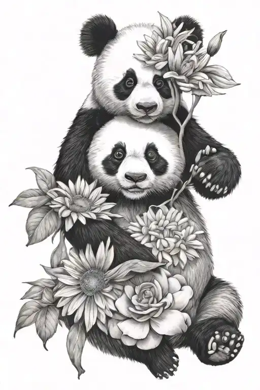 Panda with gerbera tattoo design idea
