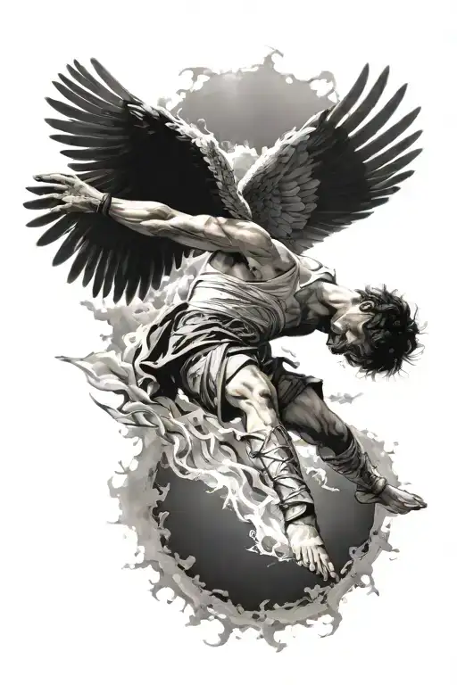 Icarus falling from sun rays tattoo design idea