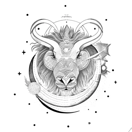 A moon along with the astrological signs, Leo, Aries and Taurus in the night sky with the Moon tattoo design idea