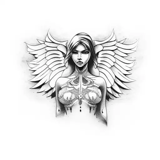 angel with gun tattoo design idea