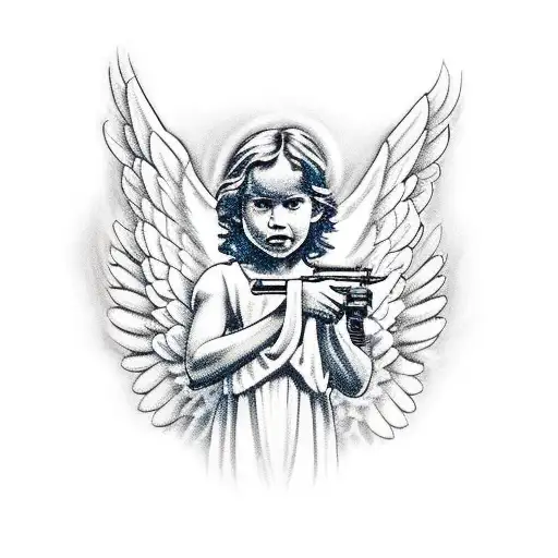 angel with gun tattoo design idea