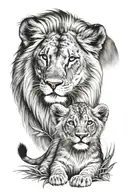 male lion female lion lion cub looking tattoo design idea