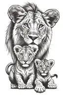 male lion female lion lion cub looking tattoo design idea