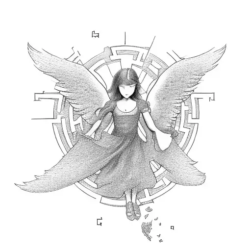 Angel falling from clouds to a maze tattoo design idea