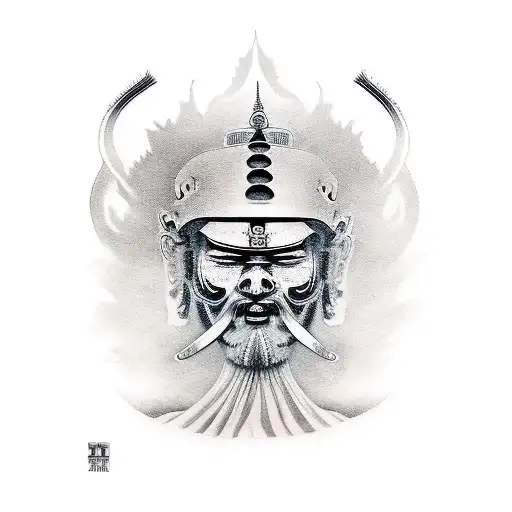 buda templos e samurai  tattoo design idea