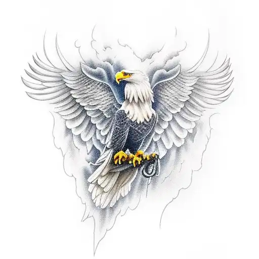 bald eagle with wings tattoo design idea