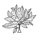 A minimalist tattoo of a mango tree with its vibrant fruits and leaves tattoo design idea
