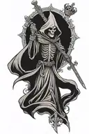 grim reaper with crown and catholic cross tattoo design idea