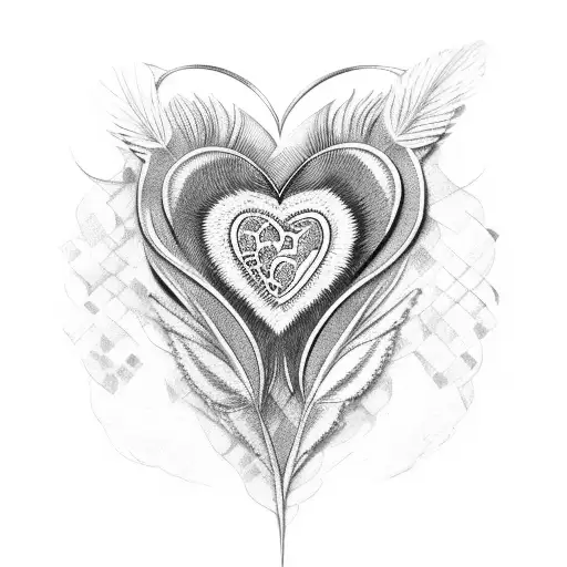 heart made out of two feathers tattoo design idea