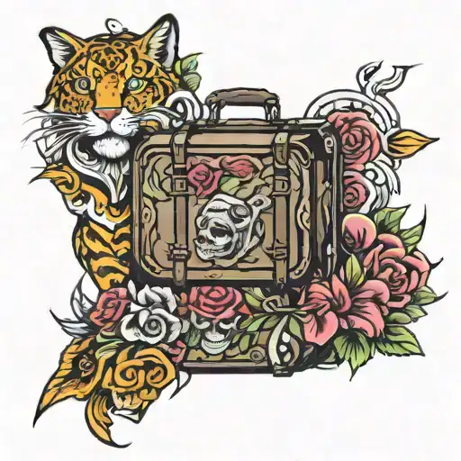 luggage bags tattoo design idea