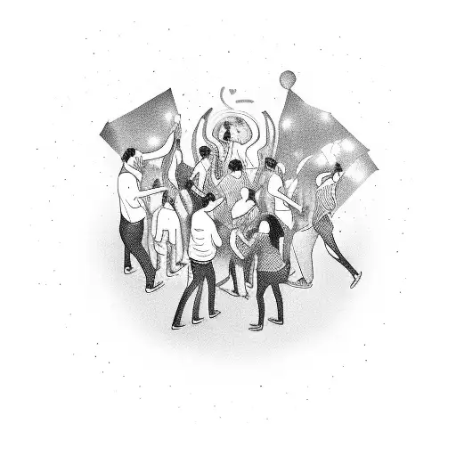 A group of friends partying under neon lights and dancing tattoo design idea