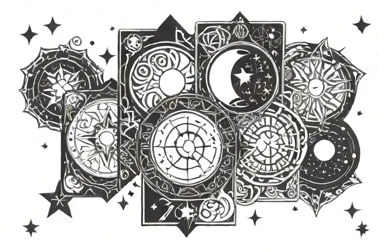 moon and stars tarot cards tattoo design idea